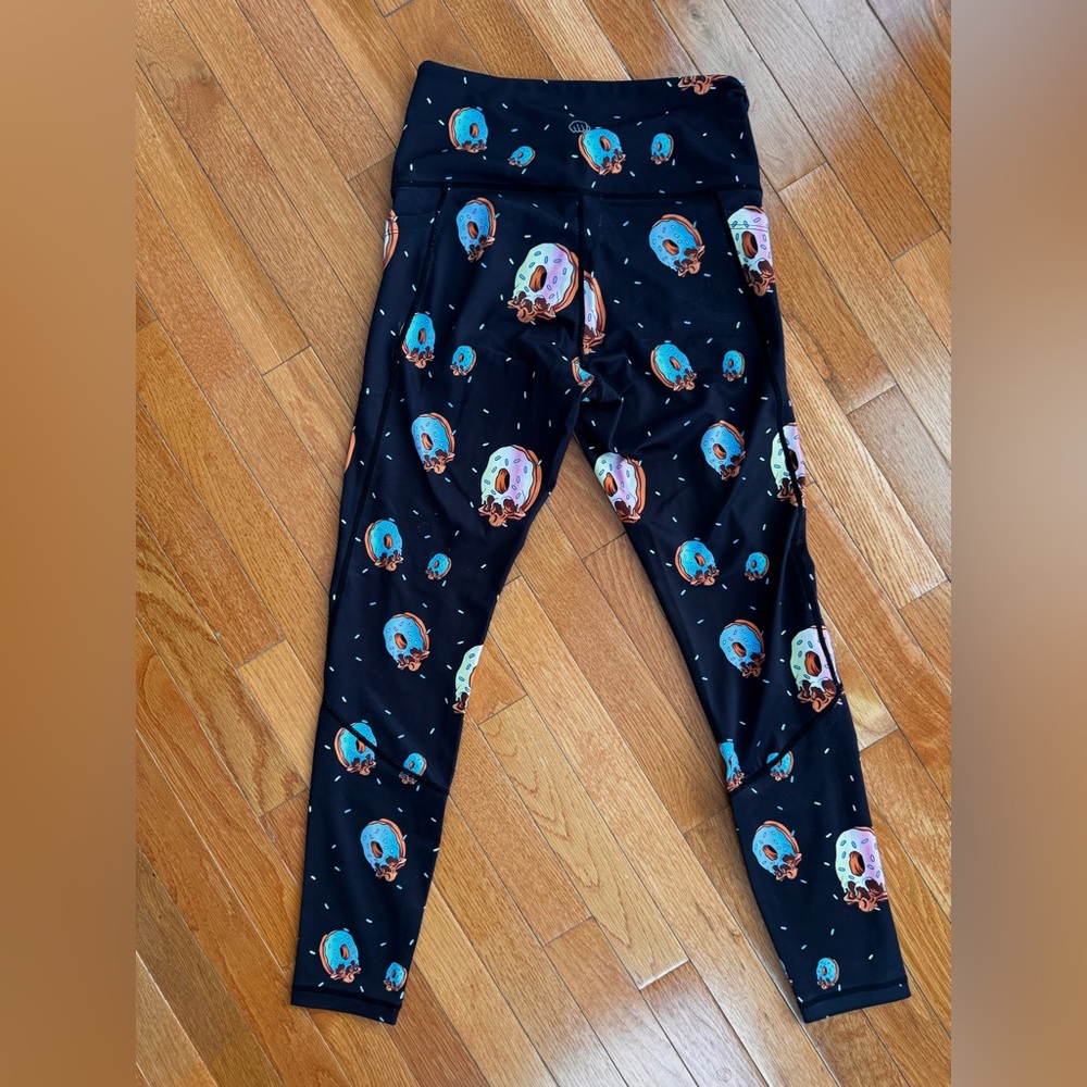 Feed Me Fight Me Donut Print Leggings - Black and Blue